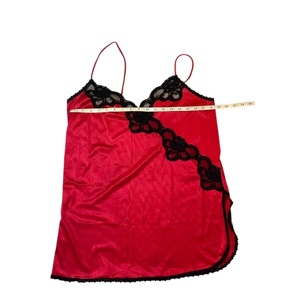 Vintage Red & Black Lace Trim Satin Chemise Nightgown Size Large - Picture 7 of 14
